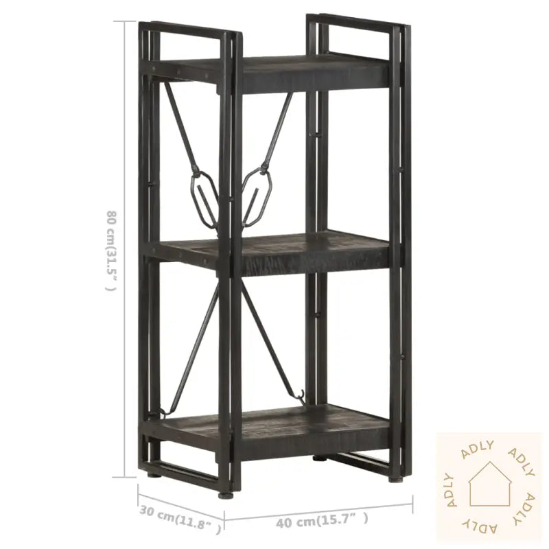 Bokhylle 3 Etasjer Svart 40X30X80 Cm Heltre Mango