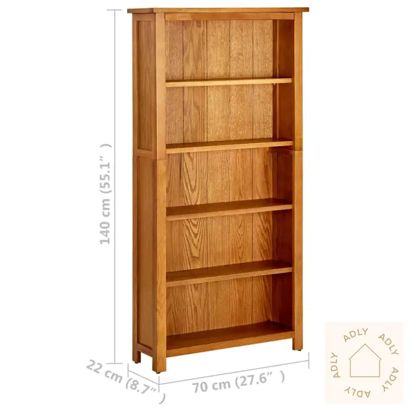 Bokhylle 5 Etasjer 70X22X140 Cm Heltre Eik