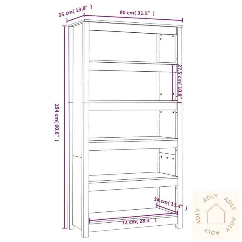 Bokhylle Honningbrun 80X35X154 Cm Heltre Furu