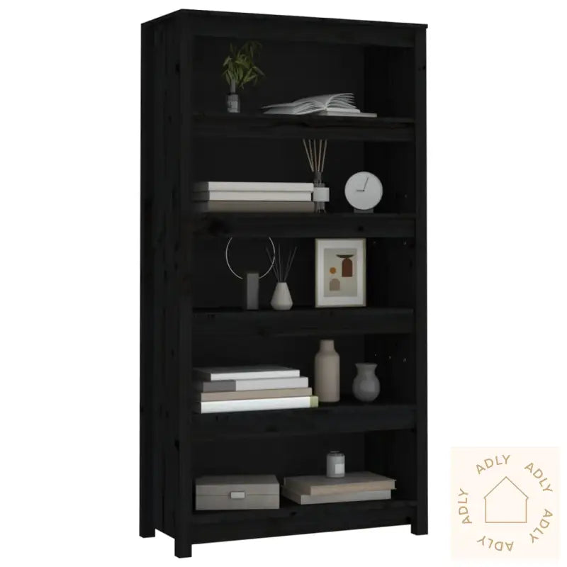 Bokhylle Svart 80X35X154 Cm Heltre Furu