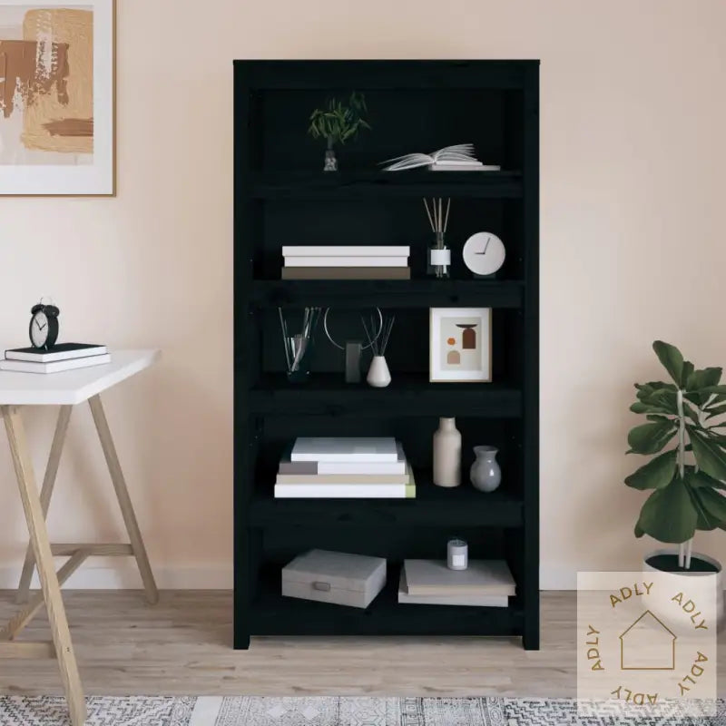 Bokhylle Svart 80X35X154 Cm Heltre Furu
