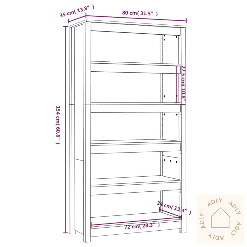 Bokhylle Svart 80X35X154 Cm Heltre Furu