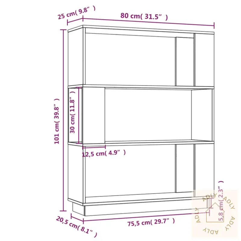 Bokhylle/Romdeler Hvit 80X25X101 Cm Heltre Furu