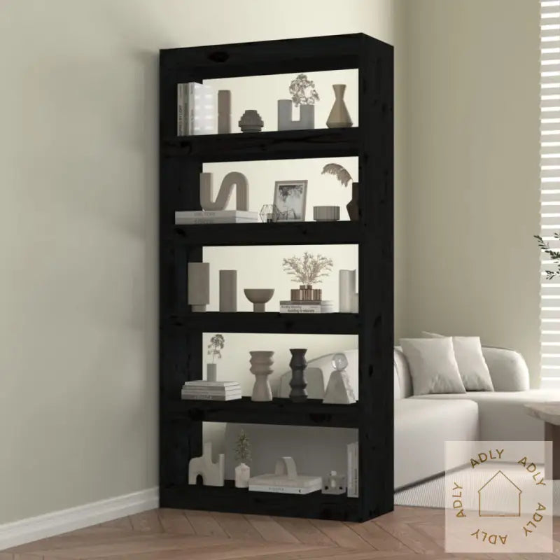 Bokhylle/Romdeler Svart 80X30X167,4 Cm Heltre Furu