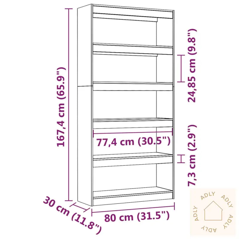 Bokhylle/Romdeler Svart 80X30X167,4 Cm Heltre Furu