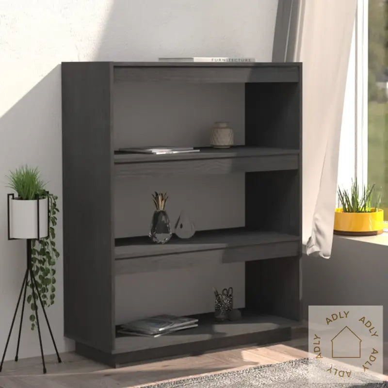 Bokhylle/Romdeler Grå 80X35X103 Cm Heltre Furu