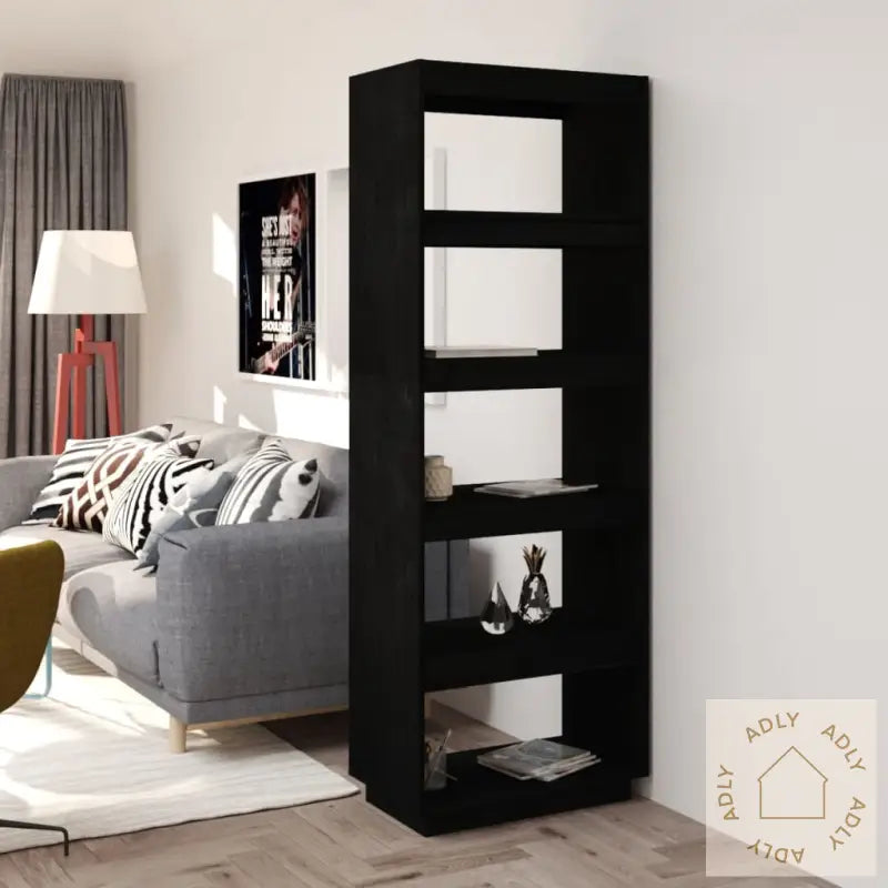 Bokhylle/Romdeler Svart 60X35X167 Cm Heltre Furu