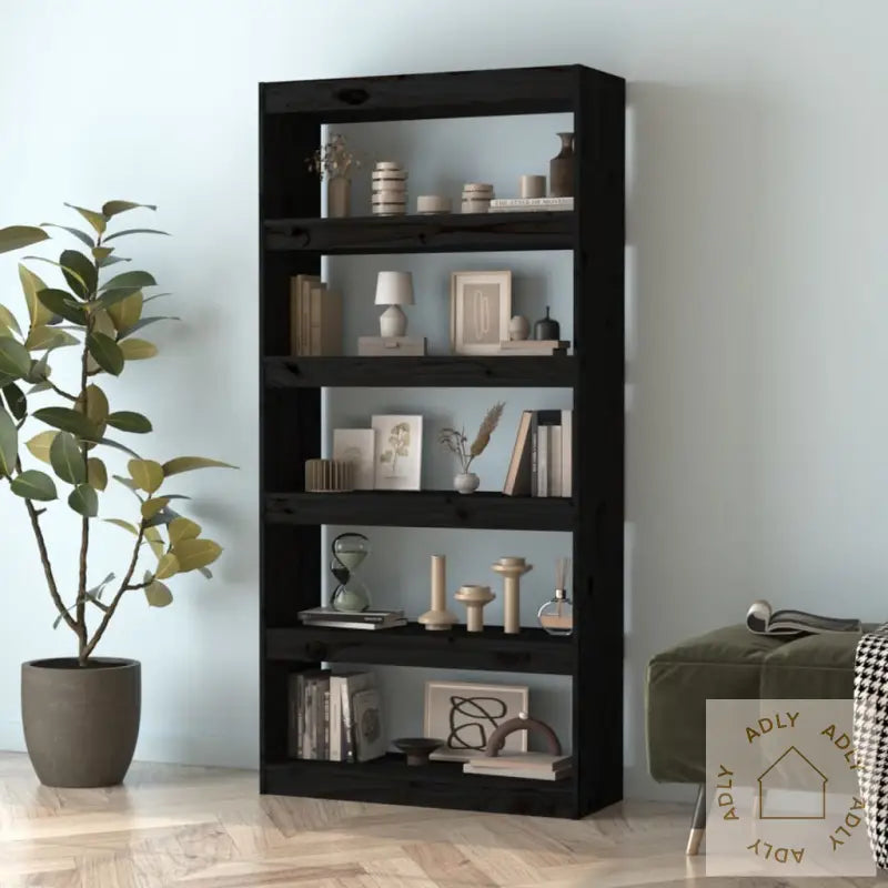 Bokhylle/Romdeler Svart 80X30X167,4 Cm Heltre Furu