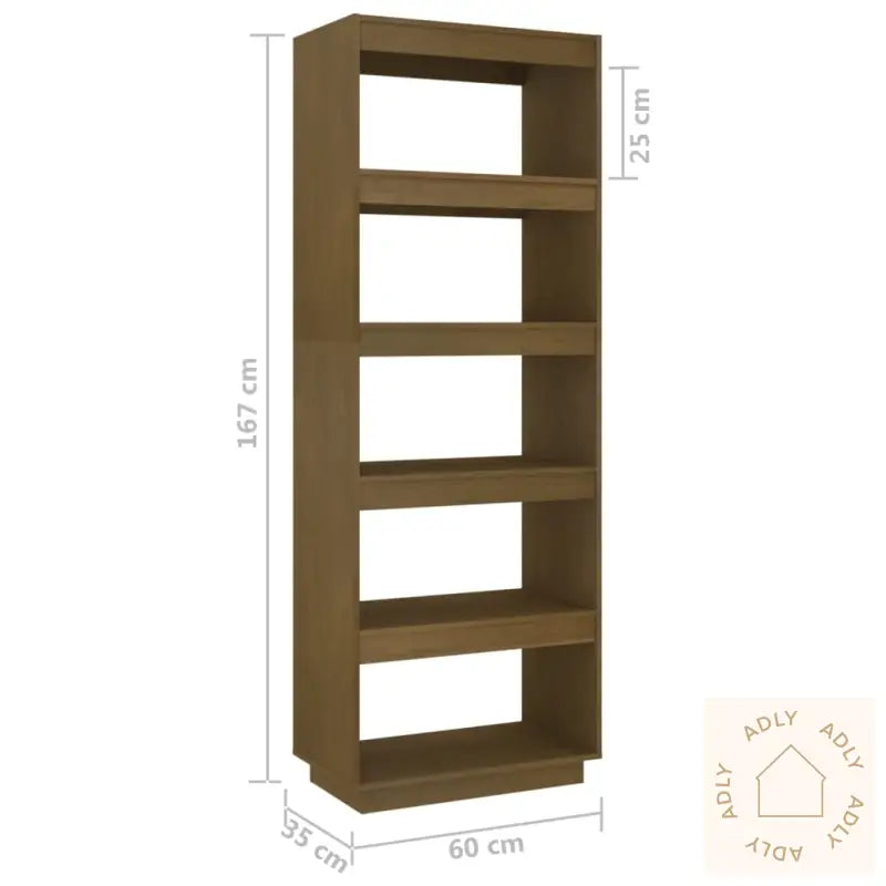 Bokhylle/Romdeler Honningbrun 60X35X167 Cm Heltre Furu