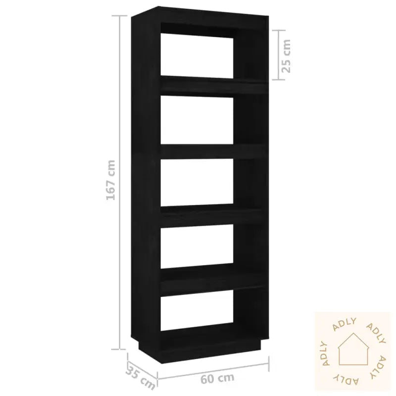 Bokhylle/Romdeler Svart 60X35X167 Cm Heltre Furu