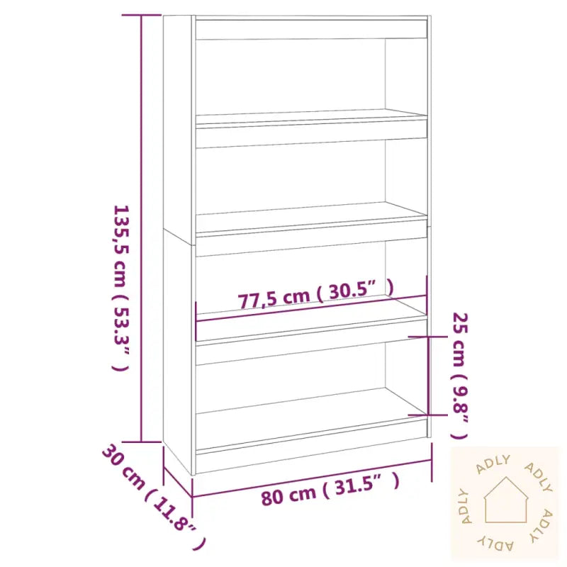 Bokhylle/Romdeler Svart 80X30X135,5 Cm Heltre Furu