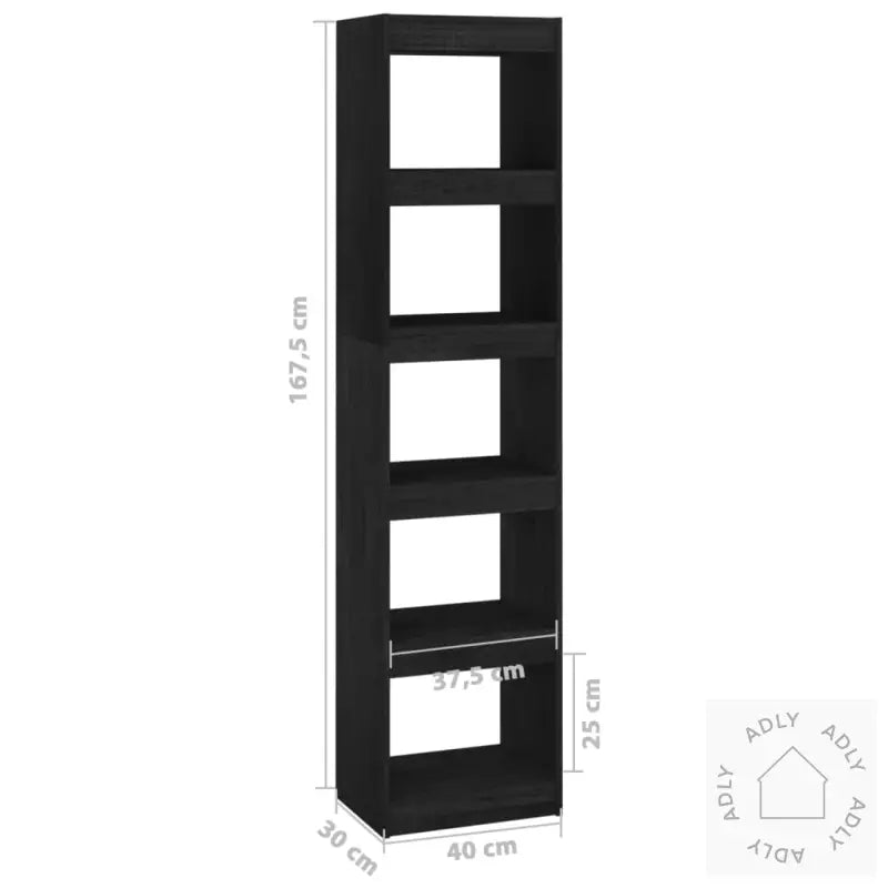 Bokhylle/Romdeler 40X30X167,5 Cm Svart Heltre Furu