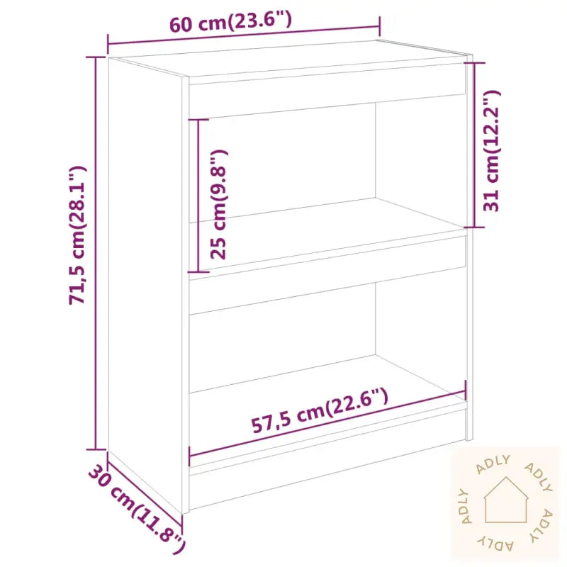 Bokhylle/Romdeler Hvit 60X30X71,5 Cm Heltre Furu