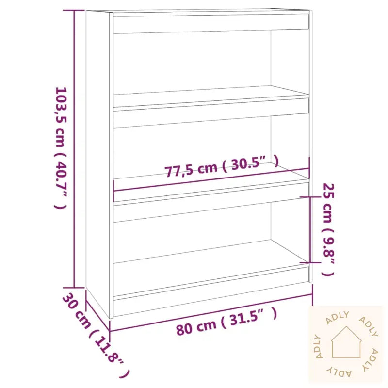 Bokhylle/Romdeler Svart 80X30X103,5 Cm Heltre Furu
