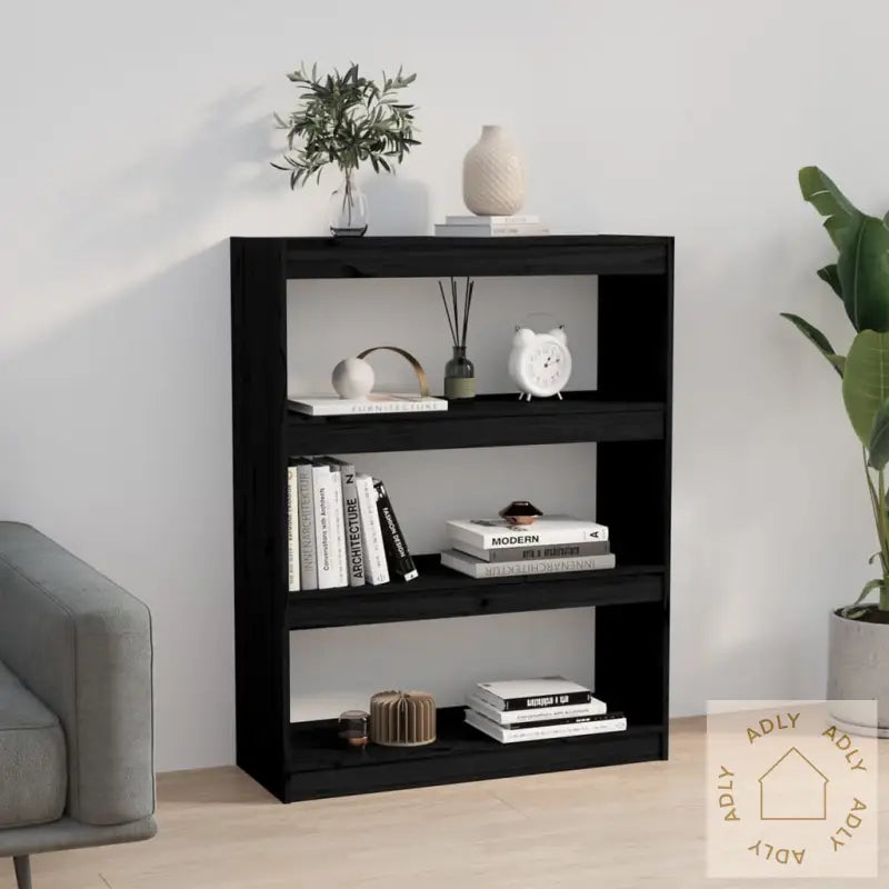 Bokhylle/Romdeler Svart 80X30X103,5 Cm Heltre Furu