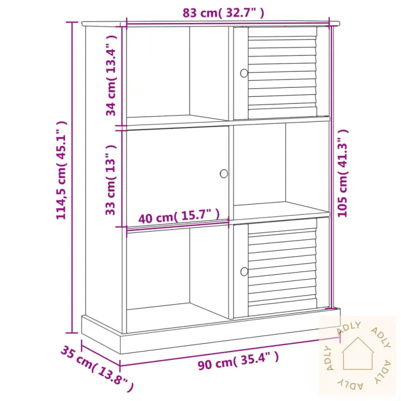Bokhylle Vigo Grå 90X35X114,5 Cm Heltre Furu