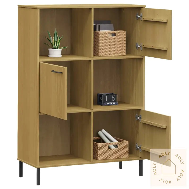 Bokhylle Med Metallben Brun 90X35X128,5 Cm Heltre Oslo