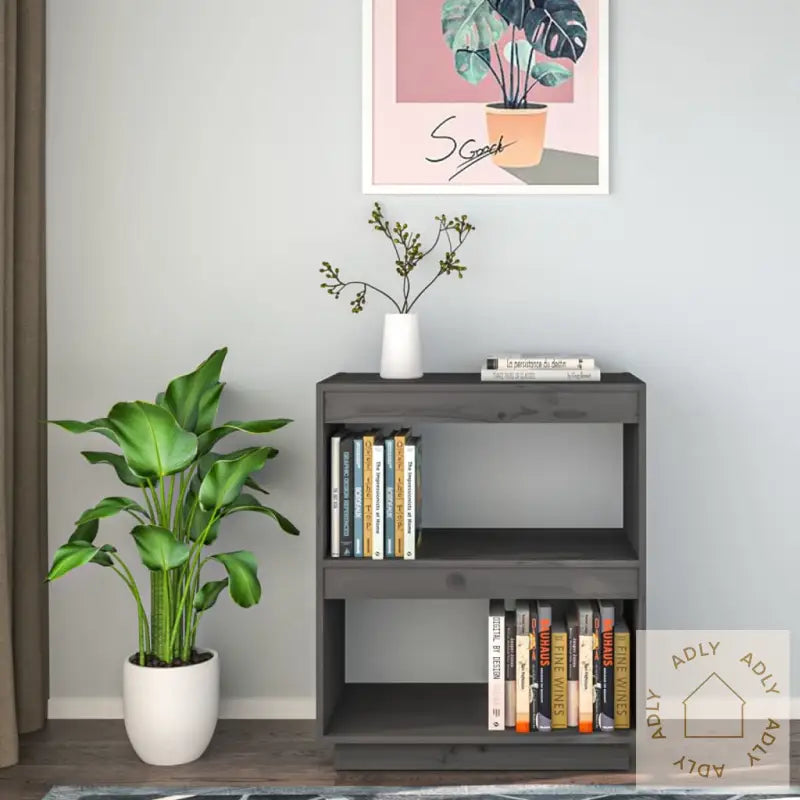 Bokhylle Grå 60X35X71 Cm Heltre Furu