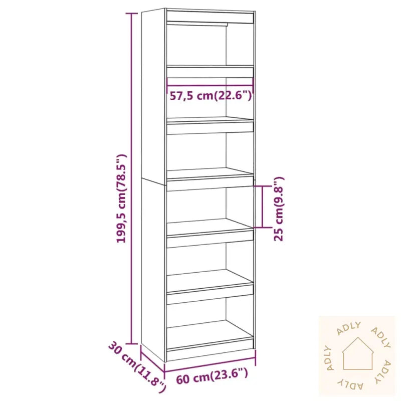 Bokhylle/Romdeler 60X30X199,5 Cm Heltre Furu