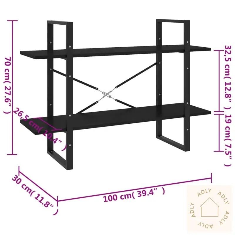 Bokhylle 2 Nivåer Svart 100X30X70 Cm Heltre Furu
