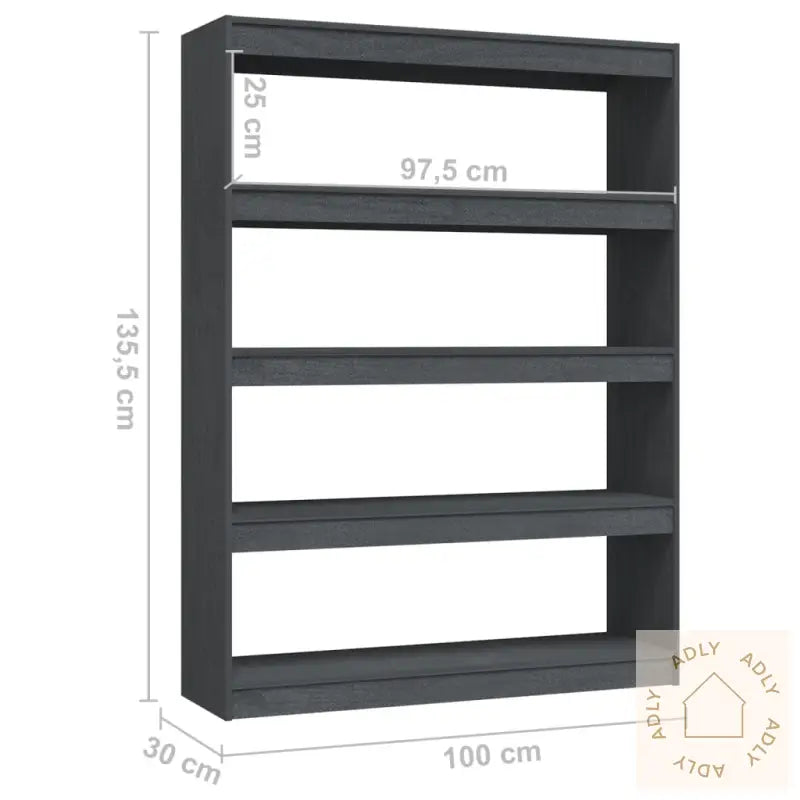 Bokhylle/Romdeler Grå 100X30X135,5 Cm Heltre Furu