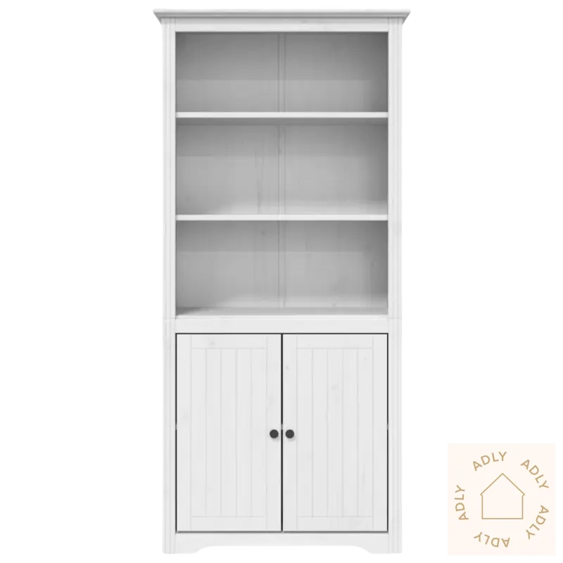 Heltre furu bokhylle i fransk stil med skapdører, passer til hagemøbler og hjemmet