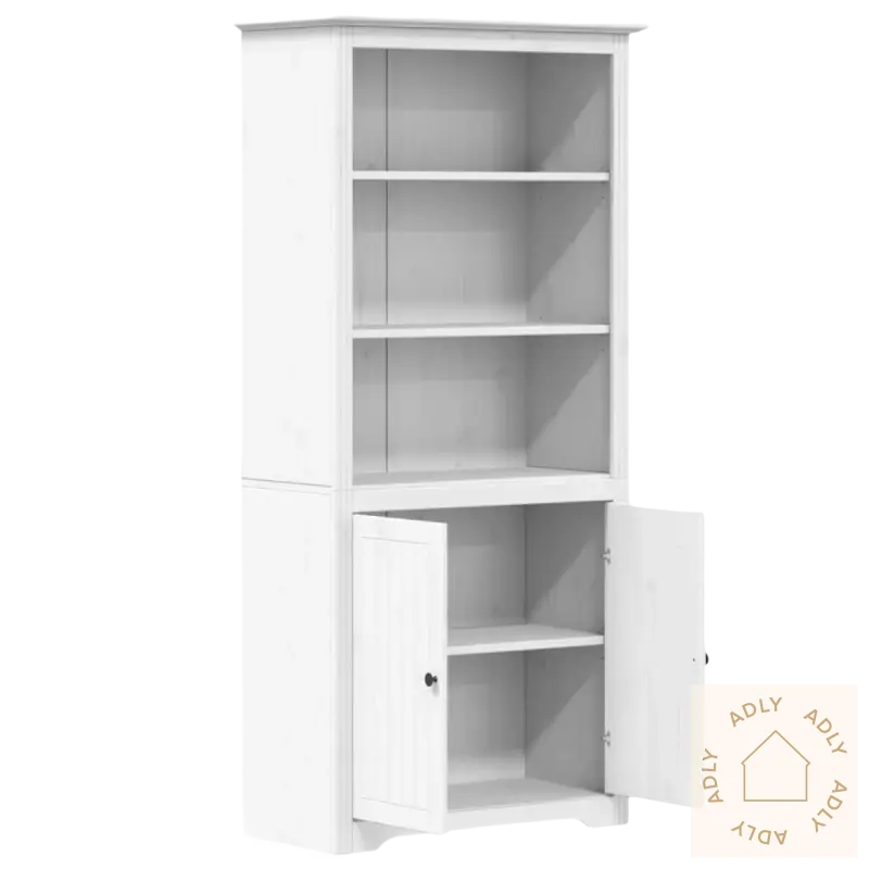 Hvitt trebokhylle i heltre furu med fransk stil, perfekt for hagemøbler