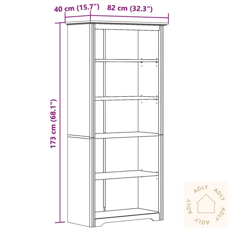 Bokhylle Bodo Brun 82X40X173 Cm Heltre Furu 5 Etasjer