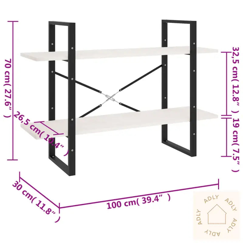 Bokhylle 2 Nivåer Hvit 100X30X70 Cm Heltre Furu