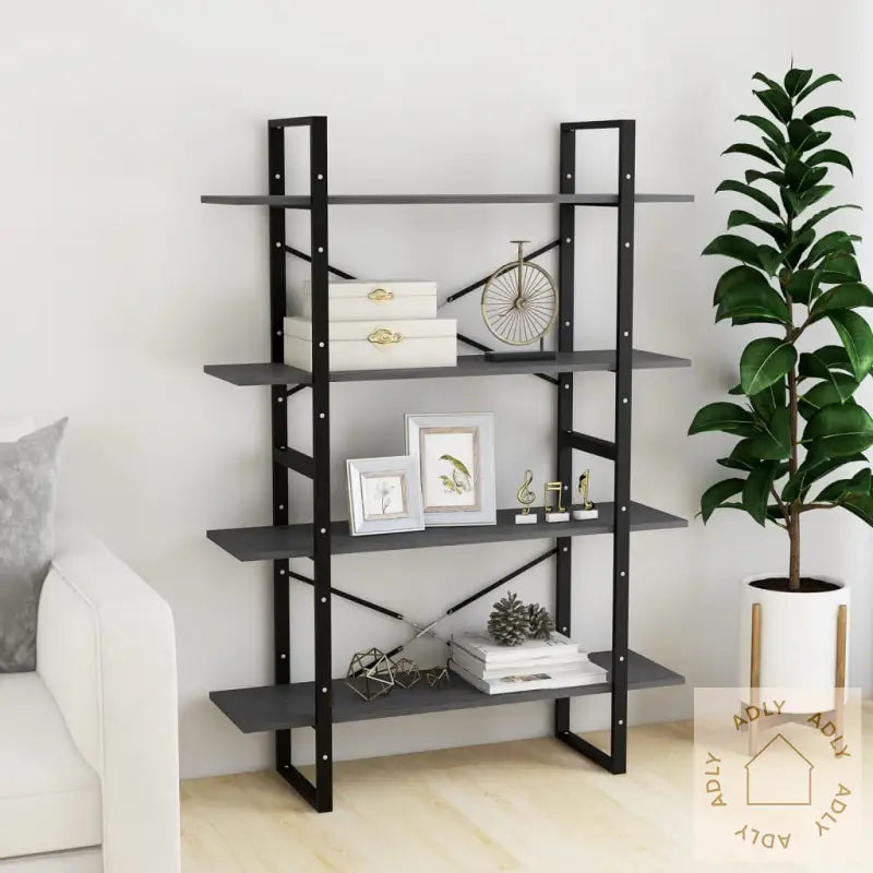 Bokhylle 4 Nivåer Grå 100X30X140 Cm Heltre Furu