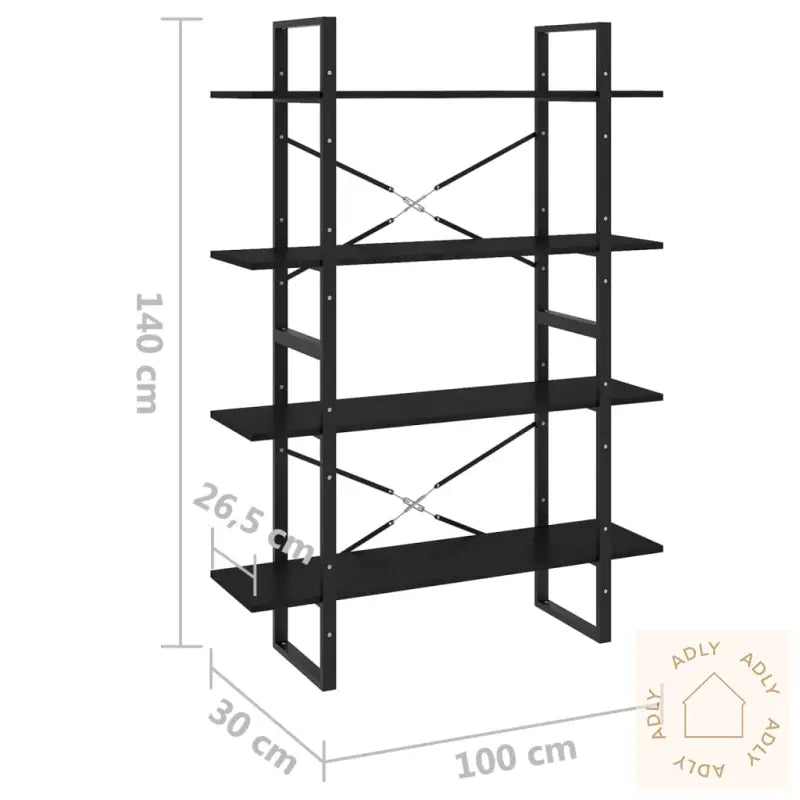 Bokhylle 4 Nivåer Svart 100X30X140 Cm Heltre Furu