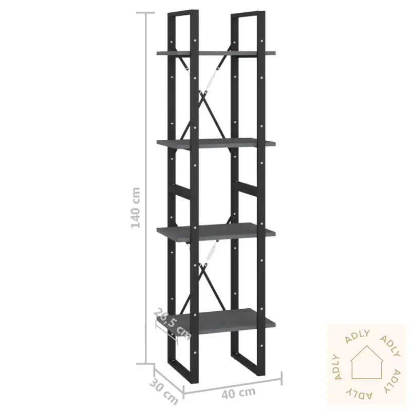 Bokhylle 4 Nivåer Grå 40X30X140 Cm Heltre Furu