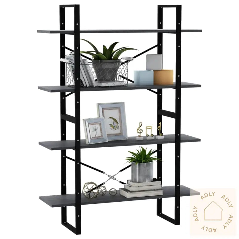 Bokhylle 4 Nivåer Grå 100X30X140 Cm Heltre Furu