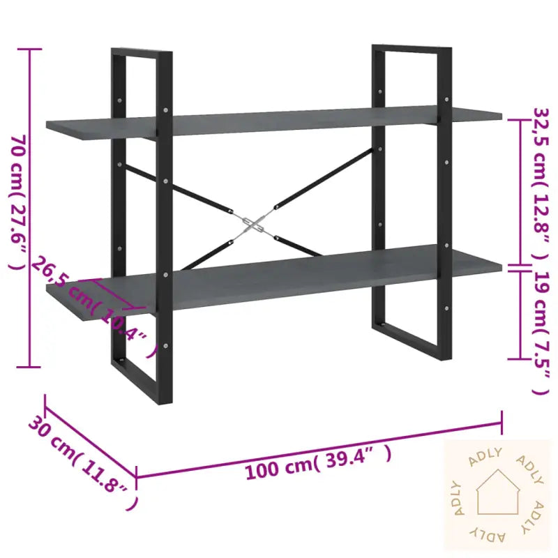 Bokhylle 2 Nivåer Grå 100X30X70 Cm Heltre Furu