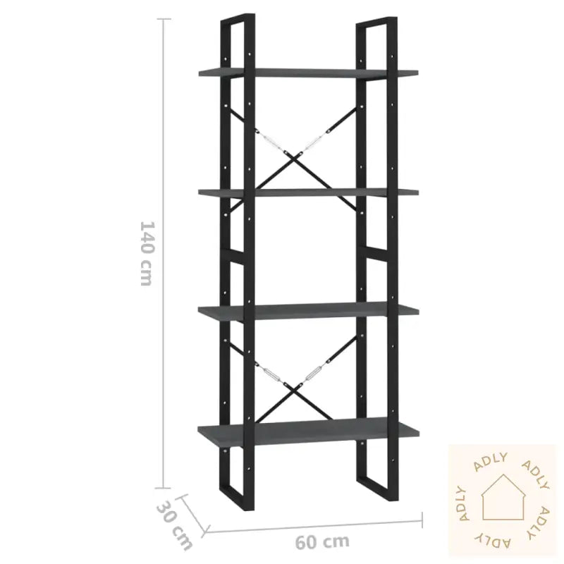 Bokhylle 4 Nivåer Grå 60X30X140 Cm Heltre Furu