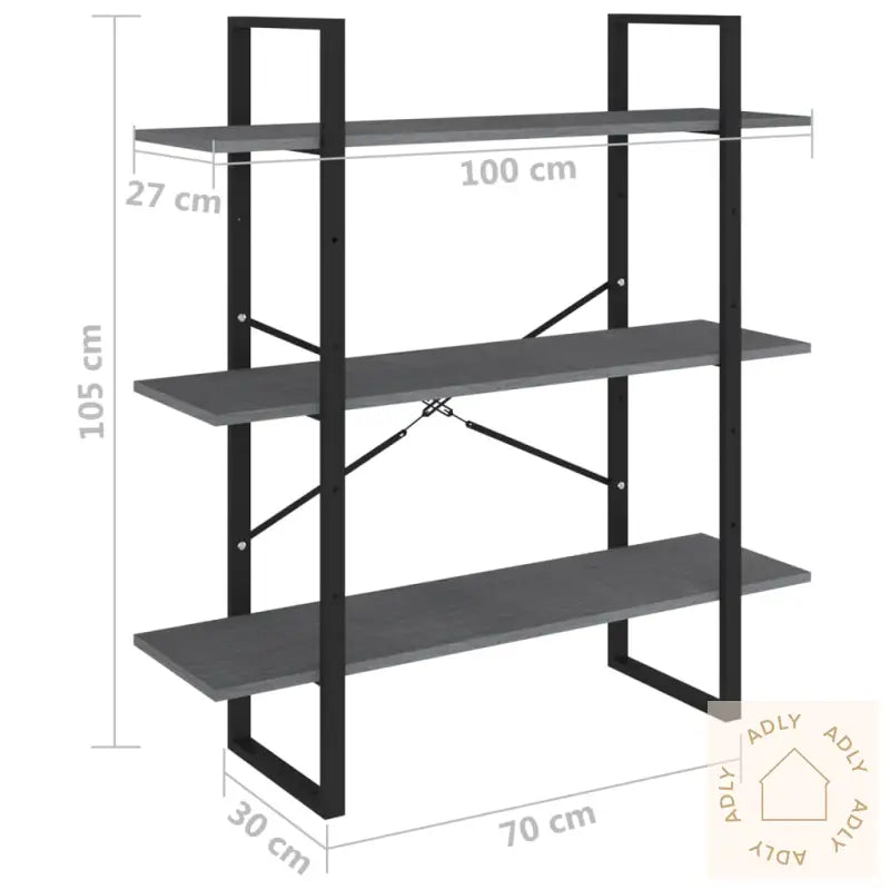 Bokhylle 3 Nivåer Grå 100X30X105 Cm Heltre Furu