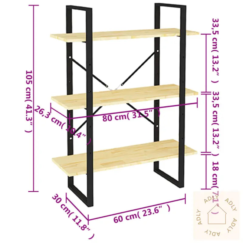 Bokhylle 3 Nivåer 80X30X105 Cm Heltre Furu
