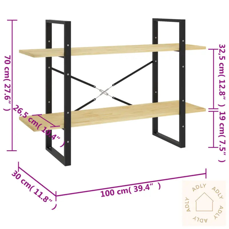Bokhylle 2 Nivåer 100X30X70 Cm Heltre Furu