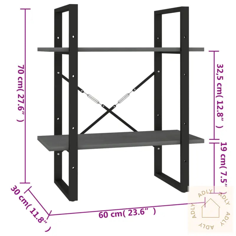 Bokhylle 2 Nivåer Grå 60X30X70 Cm Heltre Furu