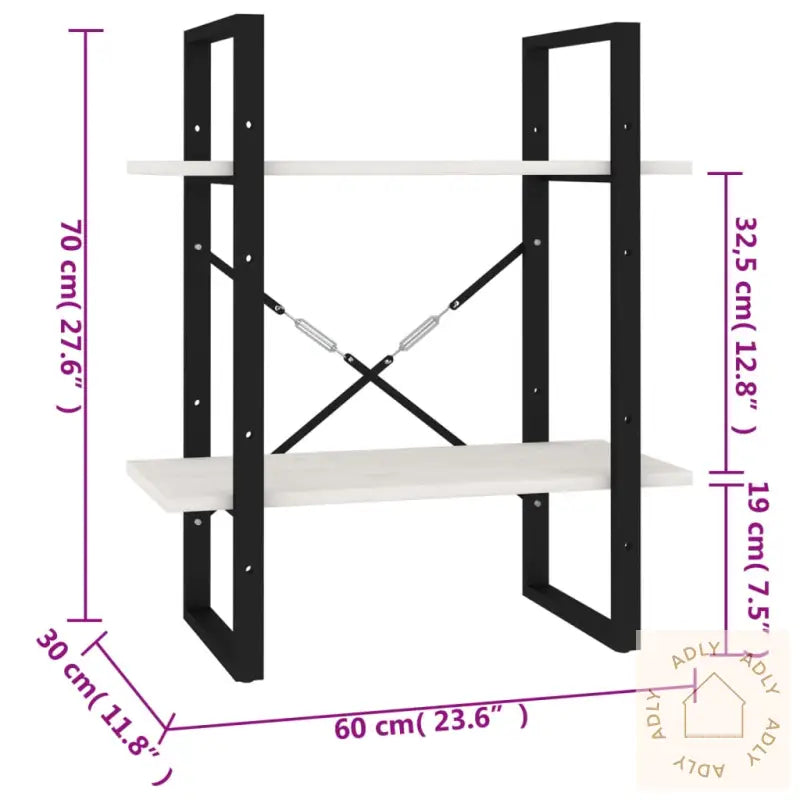 Bokhylle 2 Nivåer Hvit 60X30X70 Cm Heltre Furu