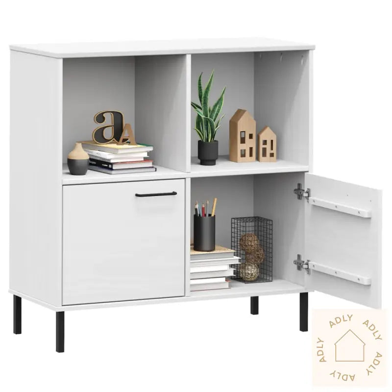 Bokhylle Med Metallben Hvit 90X35X90,5 Cm Heltre Oslo