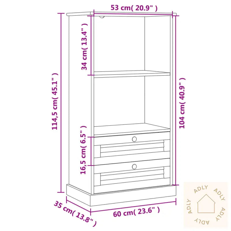 Bokhylle Vigo 60X35X114,5 Cm Heltre Furu