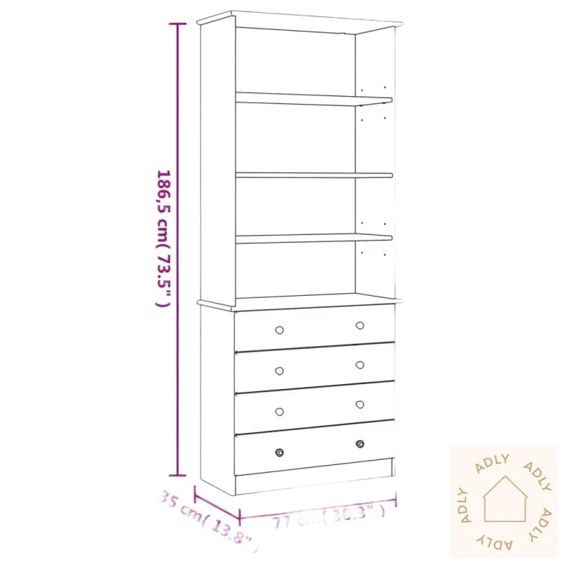 Bokhylle i heltre furu med landlig preg og mål skuff design