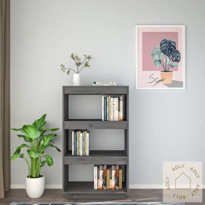 Bokhylle/Romdeler Grå 60X35X103 Cm Heltre Furu