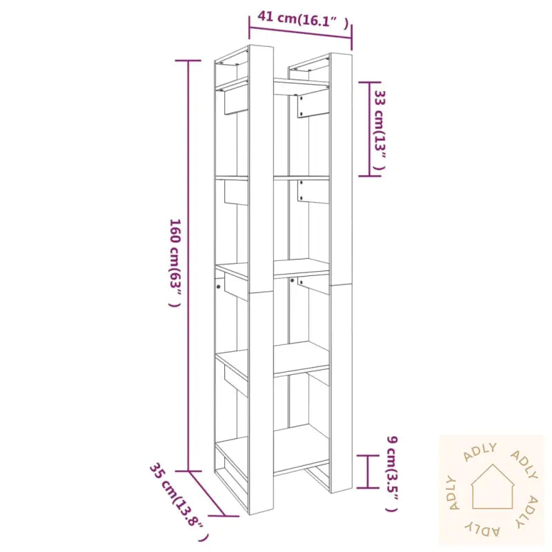 Bokhylle/Romdeler 41X35X160 Cm Heltre Furu