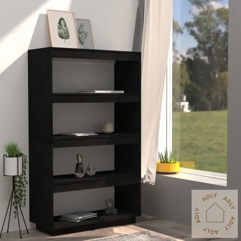 Bokhylle/Romdeler Svart 80X35X135 Cm Heltre Furu