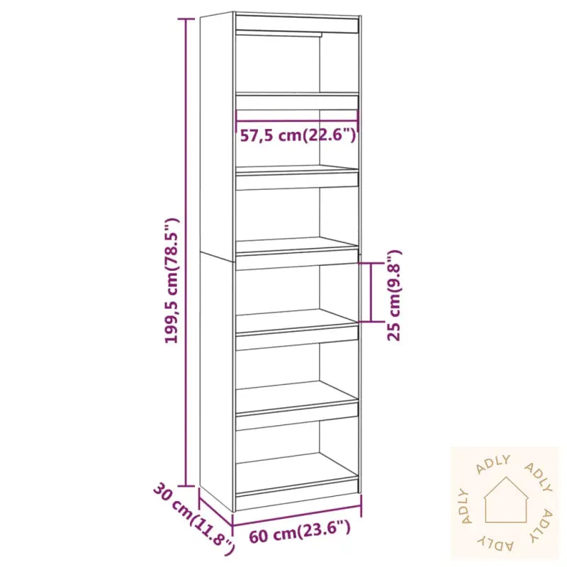 Bokhylle/Romdeler Hvit 60X30X199,5 Cm Heltre Furu