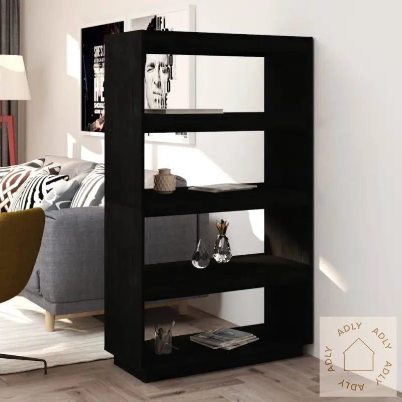 Bokhylle/Romdeler Svart 80X35X135 Cm Heltre Furu
