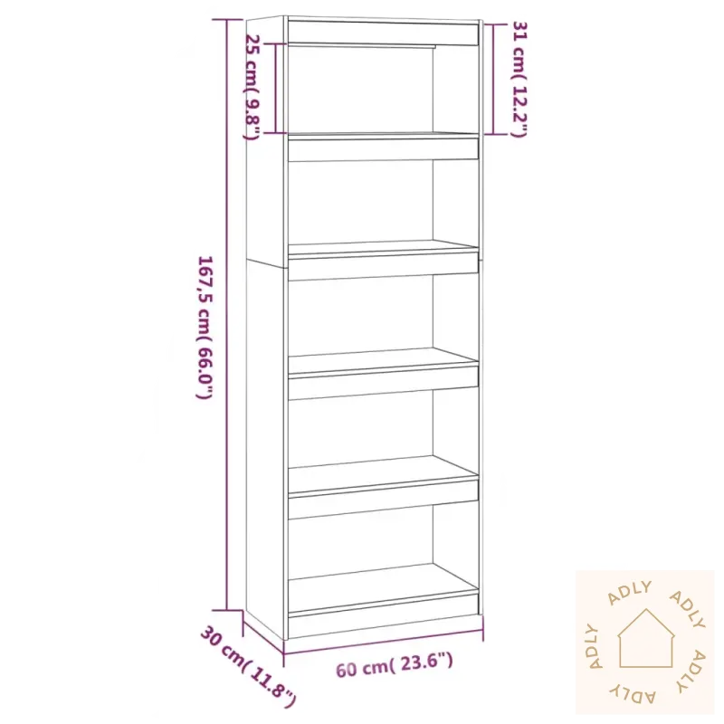 Tall, smal heltre furu bokhylle med dimensjoner til møbler til hjemmet