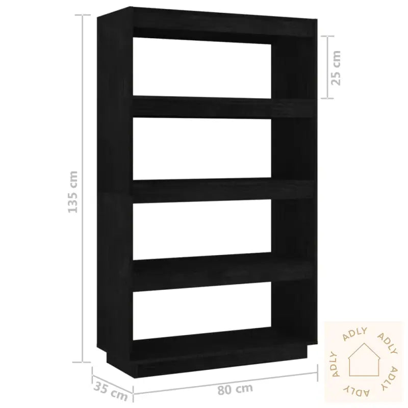 Bokhylle/Romdeler Svart 80X35X135 Cm Heltre Furu